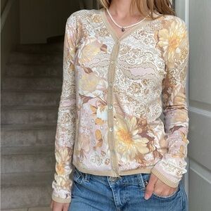 Neiman Marcus silk blend floral cardigan
